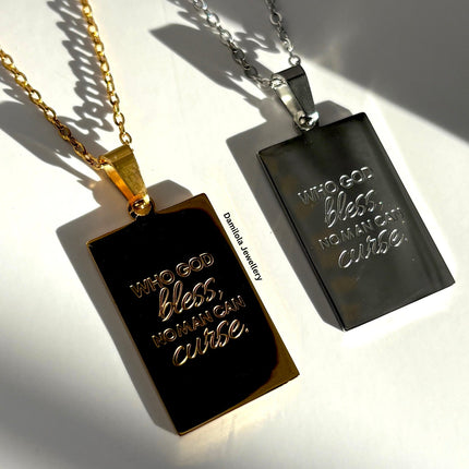 ‘Who God Bless, No Man Can Curse’ Necklace - Gold/Silver - Double Sided