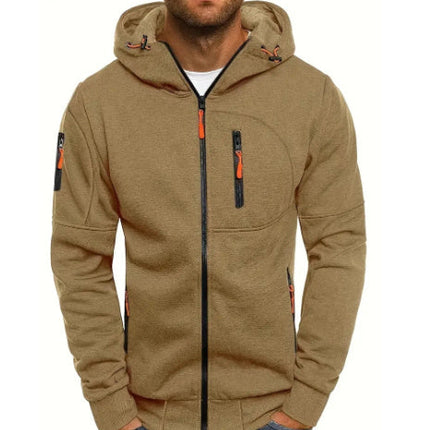 Men's Casual Zipper Hooded Sweater Solid Color Sports Fitness Jackets Cardigan