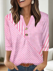 Casual Printed V-neck Top T-shirt Women's Clothing