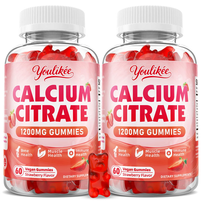 2-Pack Calcium Citrate Gummies 1200mg – Vegan, Strawberry, 120 Count