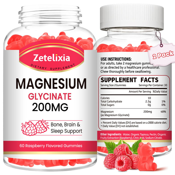 200mg Magnesium Glycinate Gummies – High Absorption Raspberry, 2-Pack (120 Count)