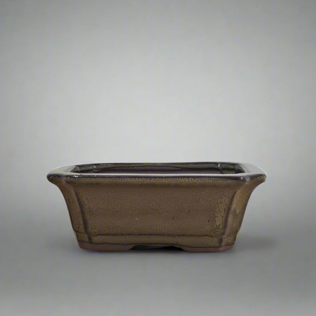 12cm Glazed Bonsai Pot | Rectangle | 12cm x 10cm x 4cm | Green