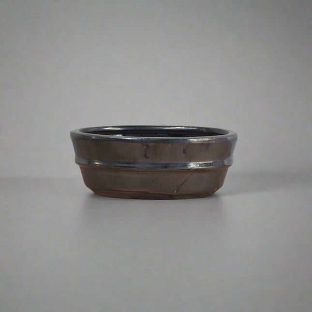 12cm Glazed Bonsai Pot | Oval | 12cm x 9cm x 5cm | Silver