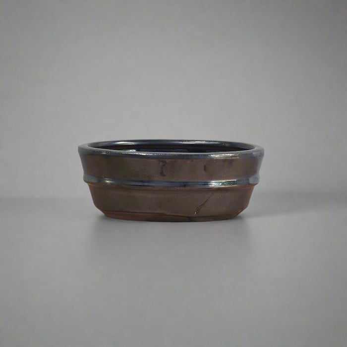 12cm Glazed Bonsai Pot | Oval | 12cm x 9cm x 5cm | Silver