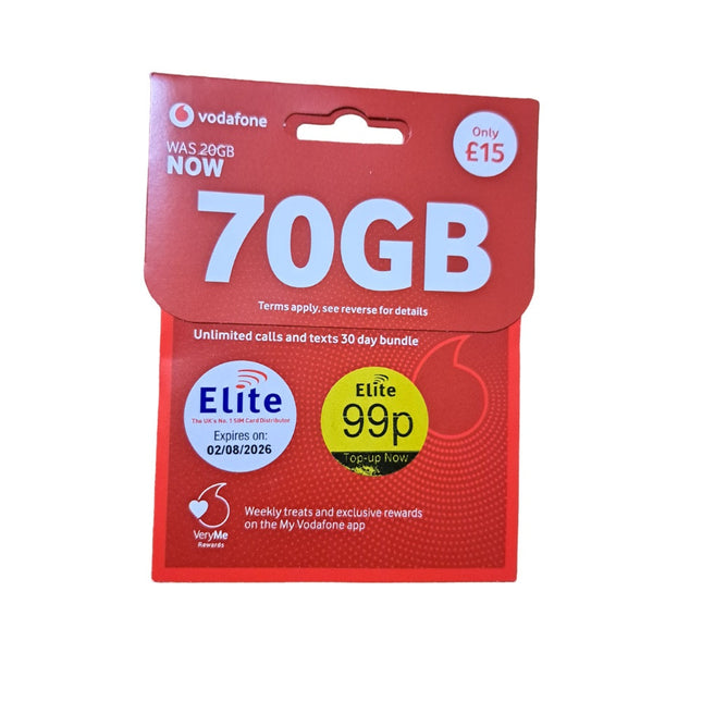 Vodafone Pay As You Go Sim Card 30 Day Bundle - £15