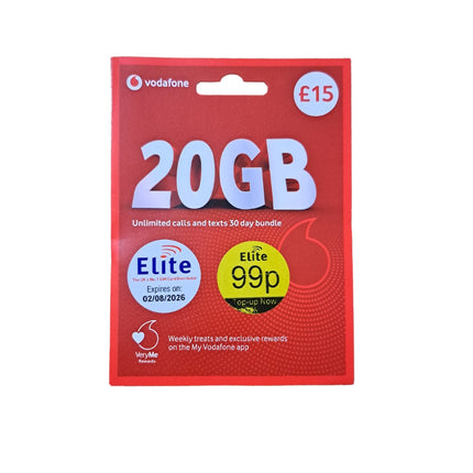 Vodafone Pay As You Go Sim Card 30 Day Bundle - £15