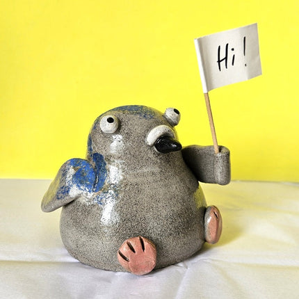 Pigeon with Sign - Handmade Ceramic Friend