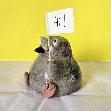 Pigeon with Sign - Handmade Ceramic Friend