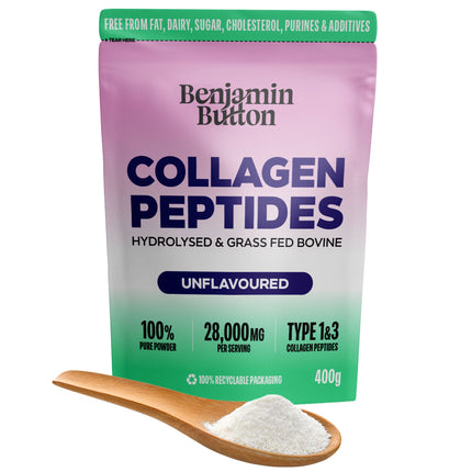 Bovine Collagen Powder - 95% Protein, 400g Unflavoured | Benjamin Button