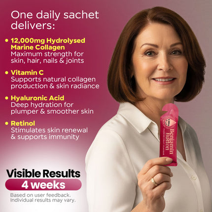 Menopause Collagen Passionfruit Sachets – 14 Pack (2 Weeks Supply) – 12,000mg Marine Collagen with Red Clover, Vitamins & Maca