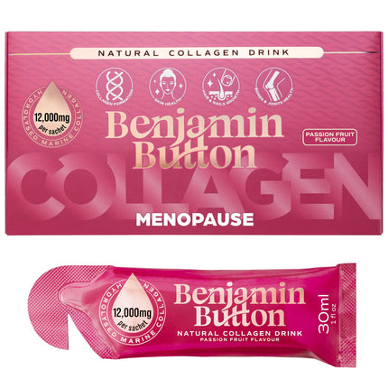 Benjamin Button 12,000mg Marine Collagen Drink - Passionfruit Liquid Sachets - 14 Sachets - Menopause Support