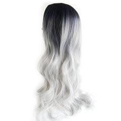 Black silver gray mid-point long curly hair cos fake