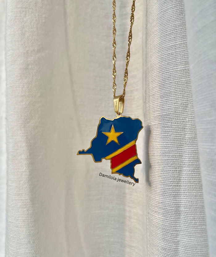 DR Congo Flag Map Necklace🇨🇩 gold/silver