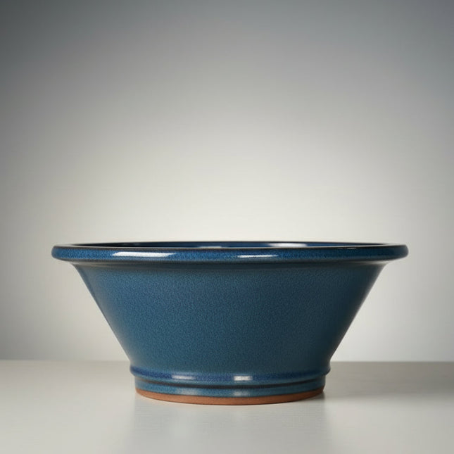 12cm Glazed Bonsai Pot | Round | 12cm x 5cm | Blue