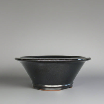 12cm Glazed Bonsai Pot | Round | 12cm x 5cm | Black / Silver