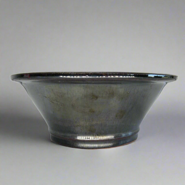 12cm Glazed Bonsai Pot | Round | 12cm x 5cm | Black / Silver