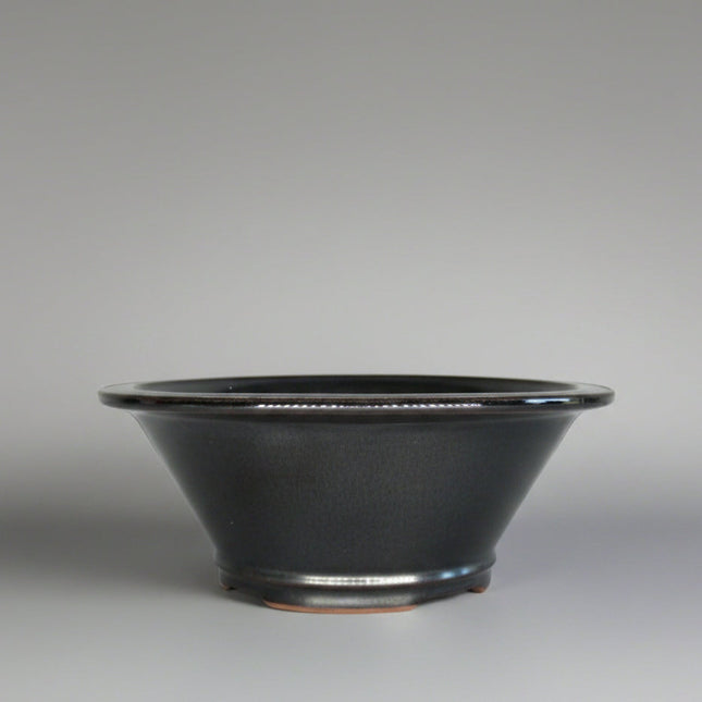16cm Glazed Bonsai Pot | Round | 16cm x 6cm | Black / Silver
