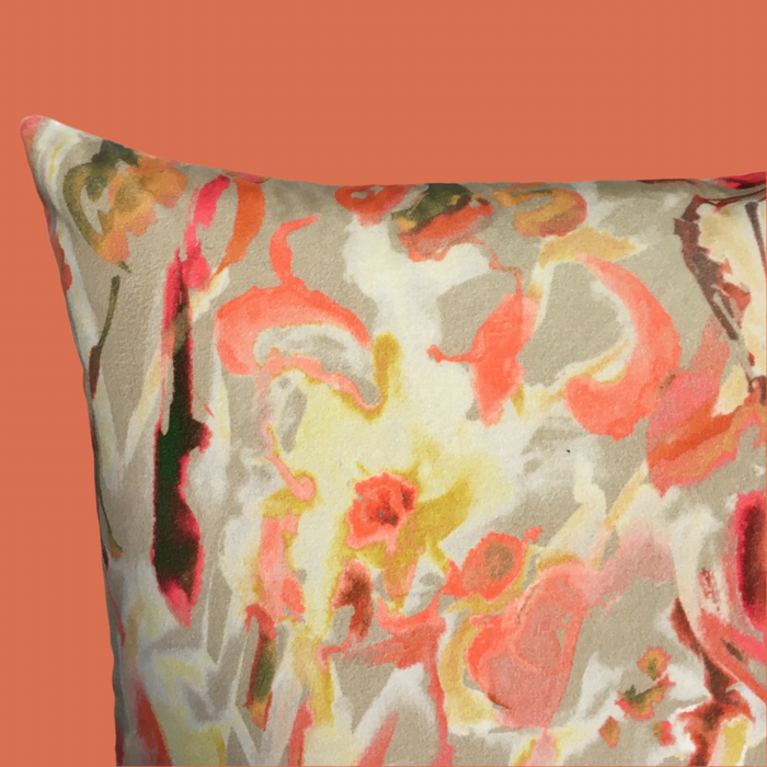 Watercolour Floral Velvet Cushion - Vanilla