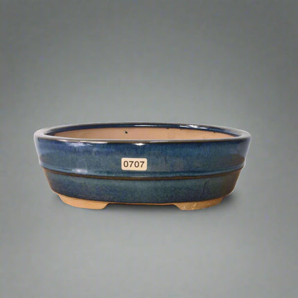 22cm Glazed Bonsai Pot | Oval | 22cm x 16cm x 7cm | Blue