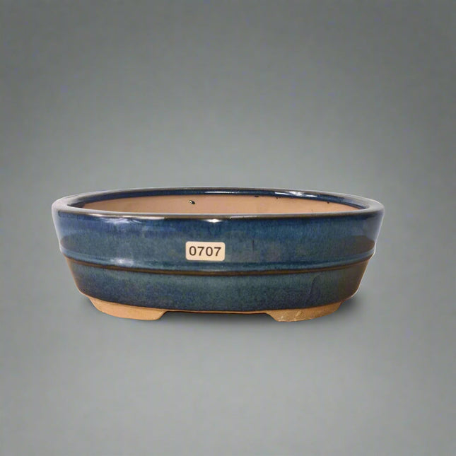22cm Glazed Bonsai Pot | Oval | 22cm x 16cm x 7cm | Blue