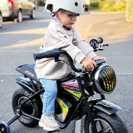 Littletrax 350W Kids Electric Bike – Ages 3 to 12+ ride on mini monkey bike - 3 speed, Bluetooth music, horn, lights, 36v