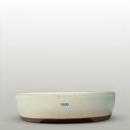 26cm Glazed Bonsai Pot | Oval | 26cm x 22cm x 6.5cm | White
