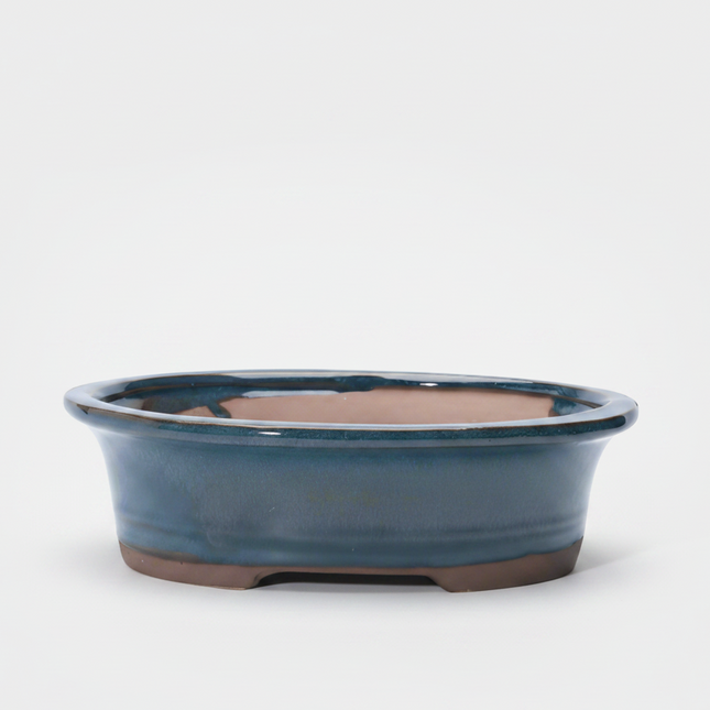 26cm Glazed Bonsai Pot | Oval | 26cm x 21cm x 7cm | Blue