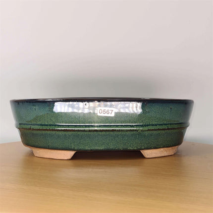 27cm Glazed Bonsai Pot | Oval | 27cm x 20cm x 8cm | Green