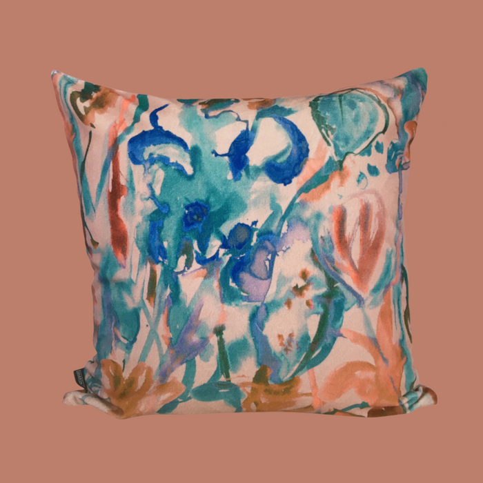 Watercolour Floral Velvet Cushion - Blush
