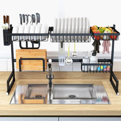 Over The Sink Dish Drying Rack with Fruit Basket Kitchen Counter & Drainer Dishrack - Matte Black