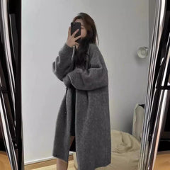 Women's Mid-length Knitted Cardigan V-neck Thickened Sweater Coat