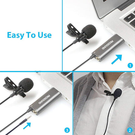 ProSound Lavalier USB-A Microphone Omnidirectional Electret Condenser with 3.5mm Audio Socket