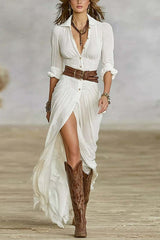 Women's Sexy Solid Color Irregular Pleated With Belt Dress