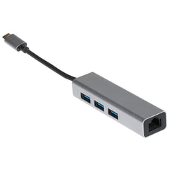 Maplin USB-C Multiport Hub to 3x USB-A 3.0 / Gigabit RJ45 - Silver