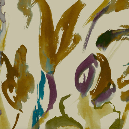 Watercolour floral Wallpaper - Ochre + Plum