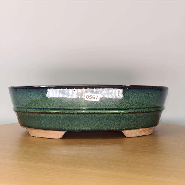 31cm Glazed Bonsai Pot | Oval | 31cm x 24cm x 8cm | Green