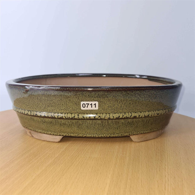 31cm Glazed Bonsai Pot | Oval | 31cm x 24cm x 8cm | Green