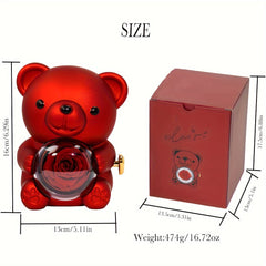 Preserved Red Rose & Cute Red Bear Box, Eternal Flower, Perfect Gift for Mom, Wife, Girlfriend, Grandma, Valentine's Day, Mother's Day, Christmas, No Jewelry, Home Decor, Plant Material, Battery-Free