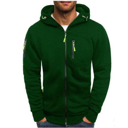 Men's Casual Zipper Hooded Sweater Solid Color Sports Fitness Jackets Cardigan