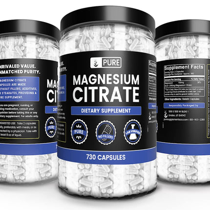 Pure Original Magnesium Citrate - 730 Capsules | No Magnesium or Rice Fillers, Always Pure, Lab Verified