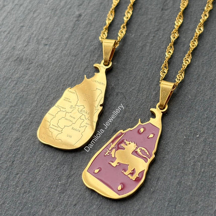 Sri Lanka Flag Map Necklace - Gold