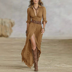 Women's Sexy Solid Color Irregular Pleated With Belt Dress