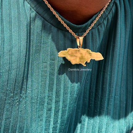 *NEW* Big Jamaica ‘14 Parish’ Engraved Map Necklace gold