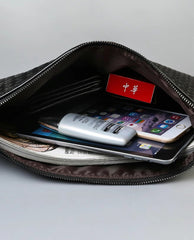Men’s Black Woven Leather Clutch – Luxury Hand Strap Zip Pouch for Travel & Essentials