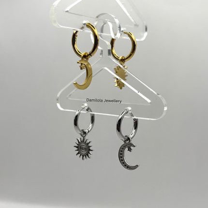 Moon Sun Small Huggies Hoop Earrings - Gold/Silver