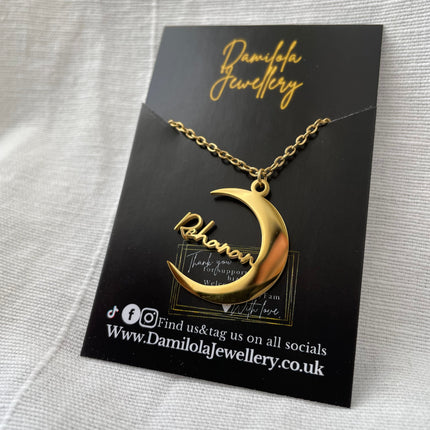 Custom Name Crescent Moon Necklace