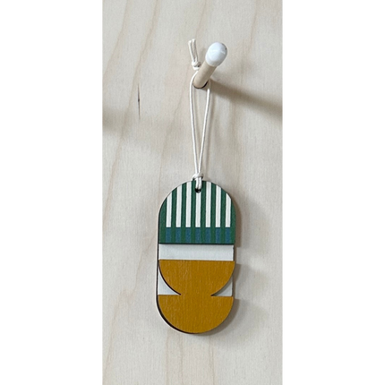 Geometric Decoration - Mini Mid-Century Wall Art - Little Wooden Decoration - Green & Yellow Decor