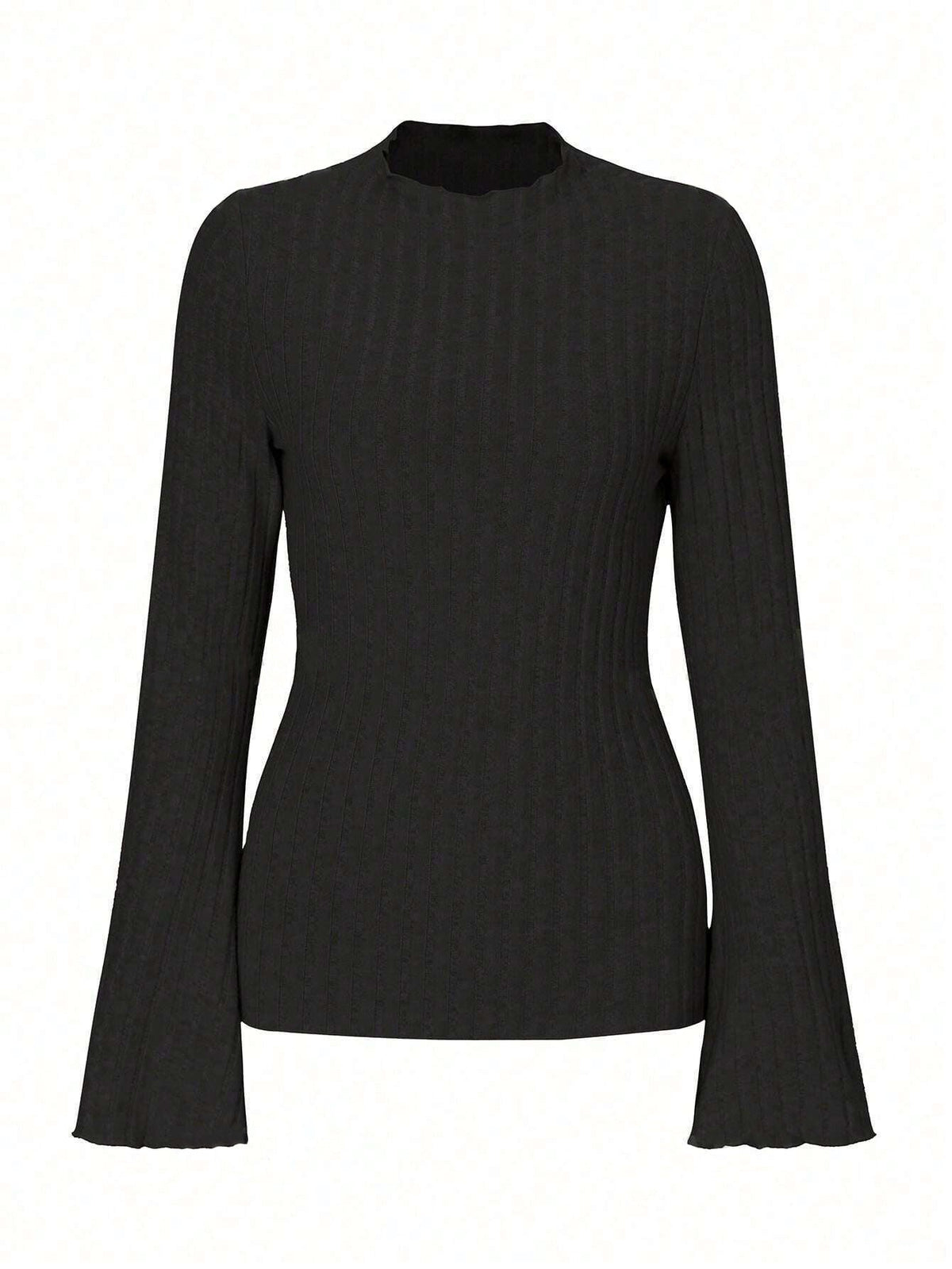 Long Sleeve Round Neck Brushed Sunken Stripe Solid Color Slim Fit Top