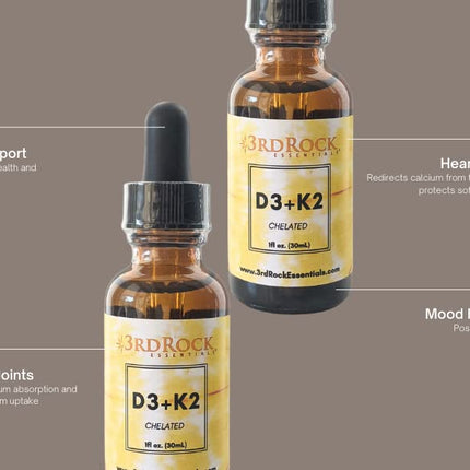 3rd Rock Essentials D3 K2 Liquid Drops – Chelated Vitamin D3 K2, Vegan, Gluten Free | 1 Fl Oz