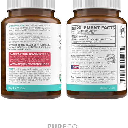 Organic Cranberry Extract Capsules — 50X Potency Cranberry Pills (4 Month Supply) — Vegan, Non-GMO, USDA Organic